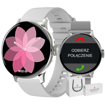 Smartwatch Damski Giewont GW330-2 Srebrny-Szary Pasek Silikonowy + Srebrna Bransoleta